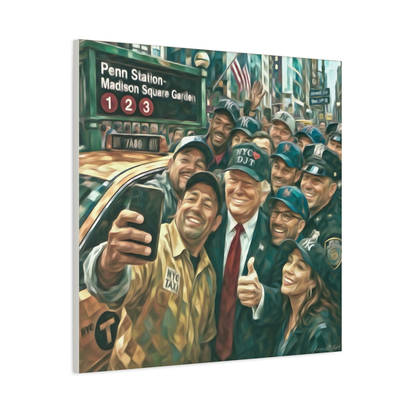 NYC❤️DJT—Trump New York Taxi Selfie Matte Canvas Wall Art — Stretched 1.25"