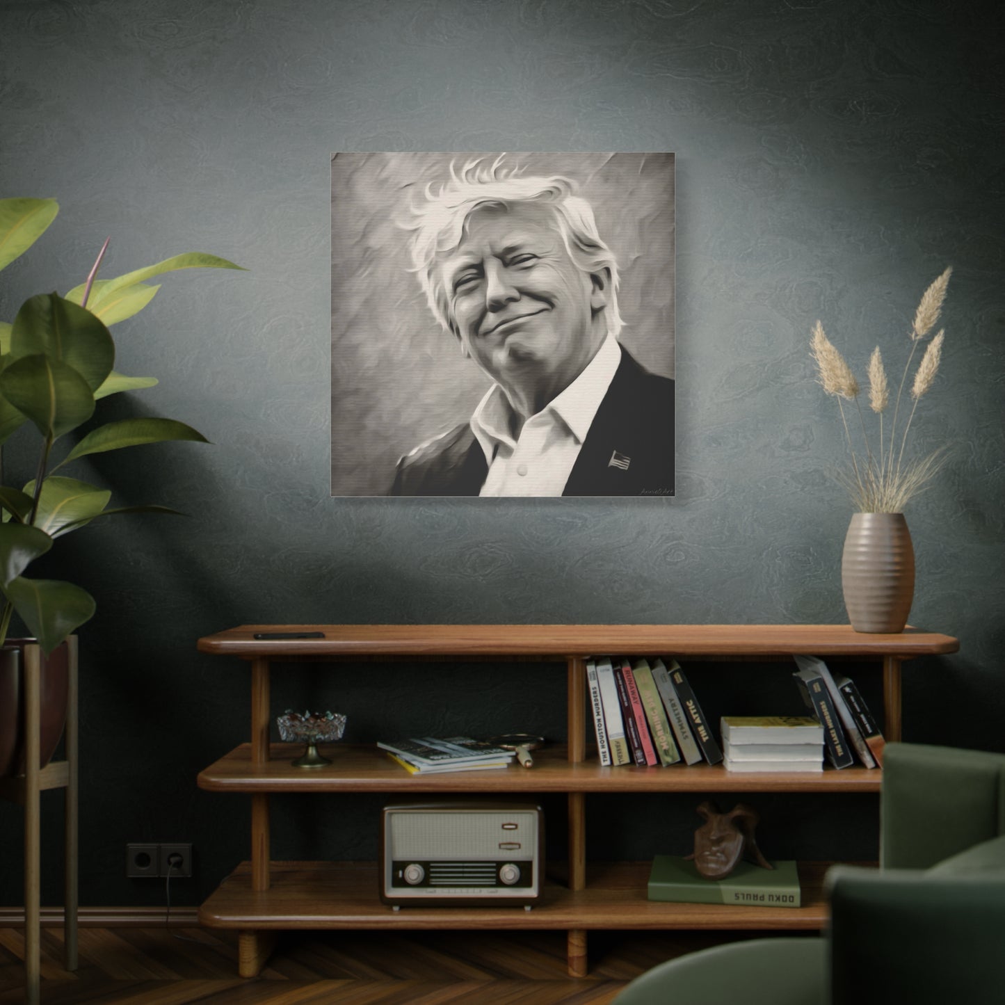 Trump Portrait B&W-Canvas Monochrome Oil-Style Wall Art
