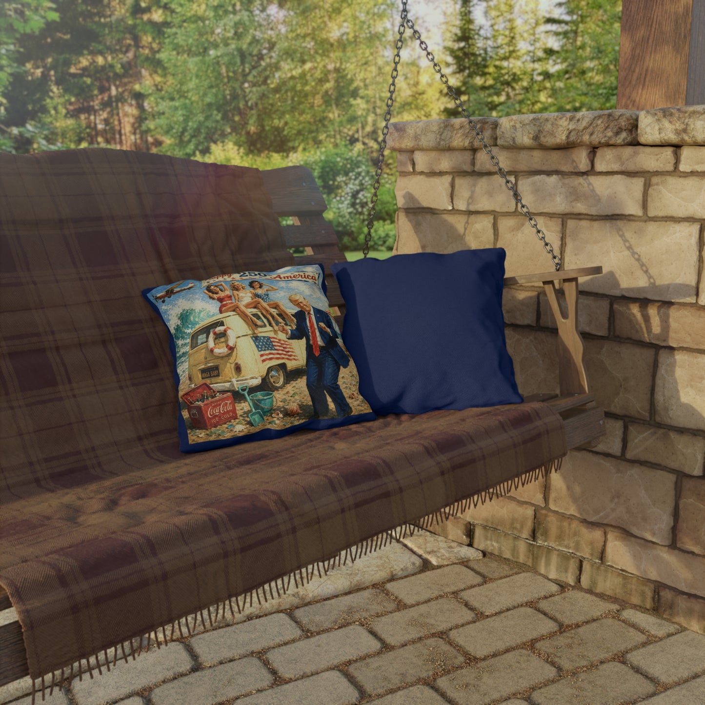 Trump Outdoor Pillow — "MAGA, Baby!" Retro Beach Design