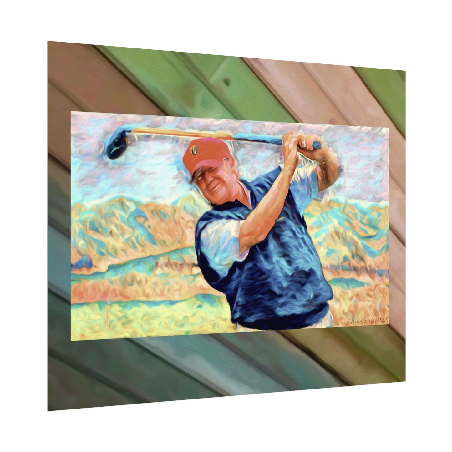 Golf Swing Trump Watercolor Poster — Textured Matte Sports Art Print
