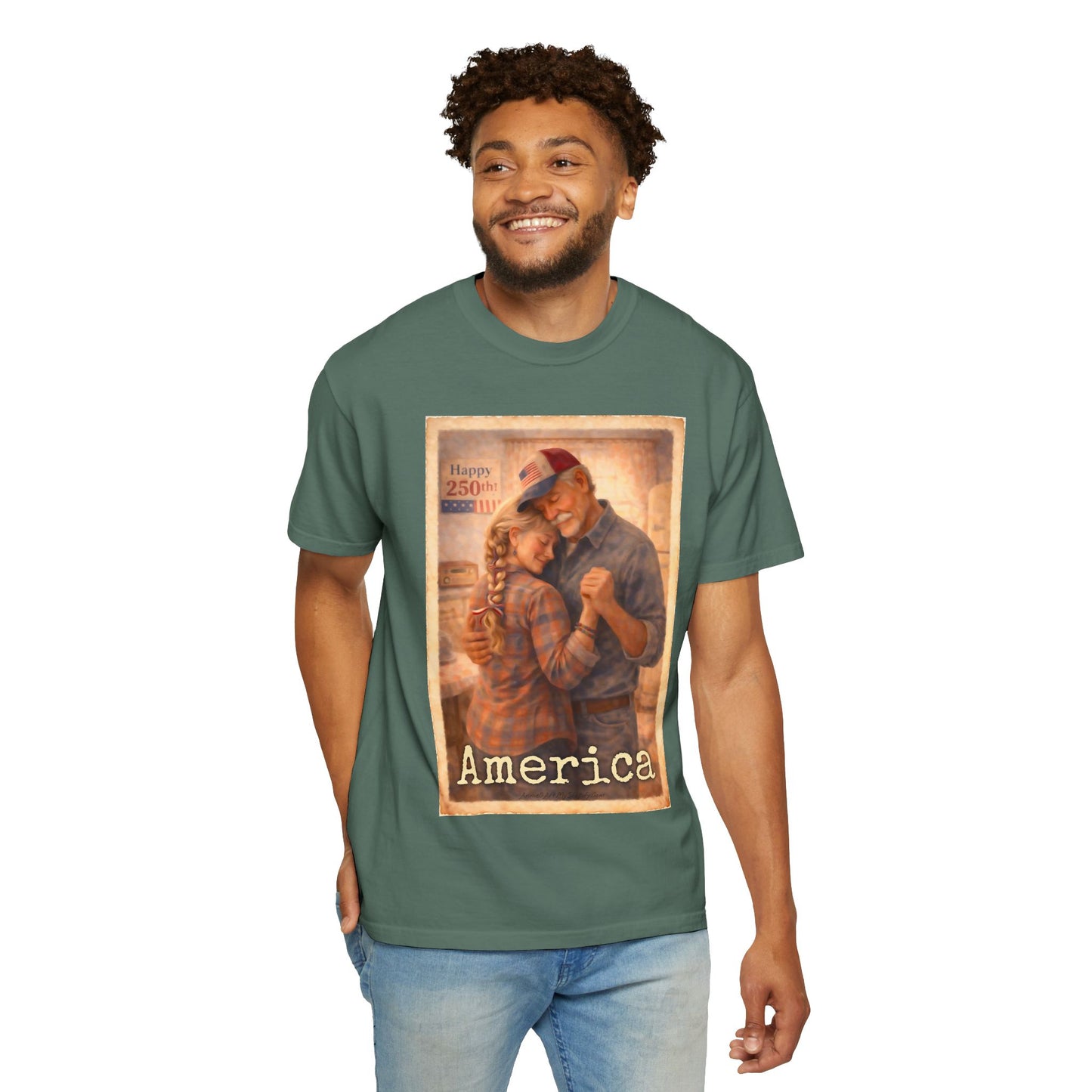250th America Vintage Couples T-Shirt — Patriotic Romance Graphic Tee