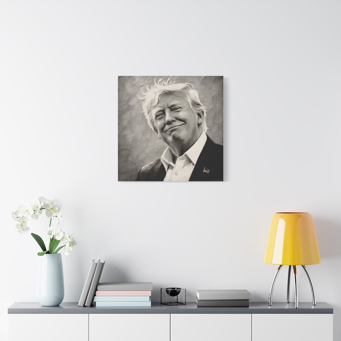 Trump Portrait B&W-Canvas Monochrome Oil-Style Wall Art