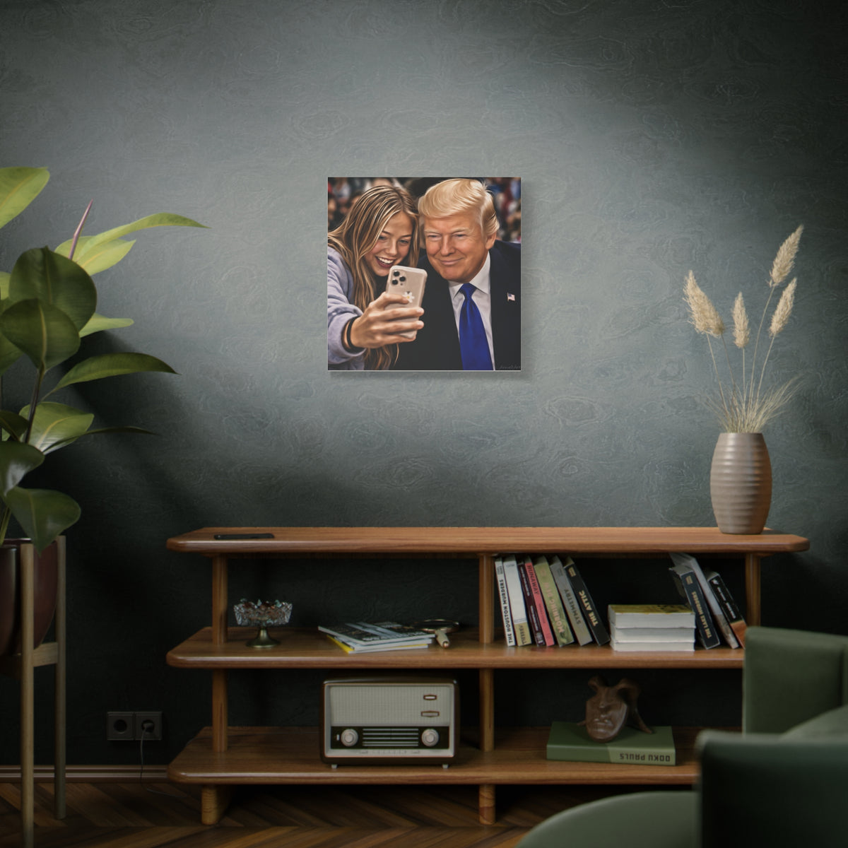 Trump Figure Selfie Matte Canvas Print