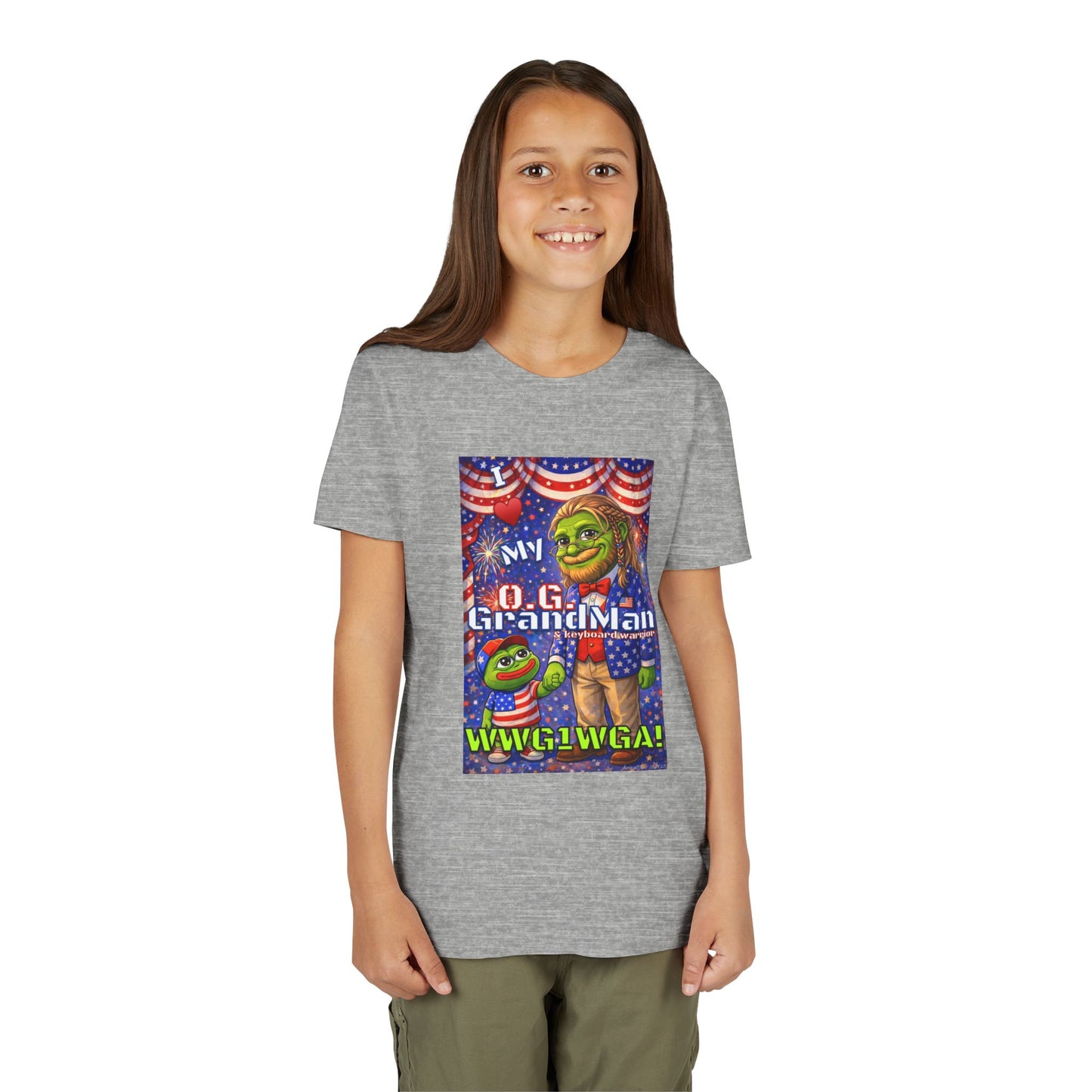 GrandMan/Grandpa Keyboard Warriors for your Littles - “I ♥️ My O.G. GrandMan" Patriotic Pepe WWG1WGA Kids T-Shirt