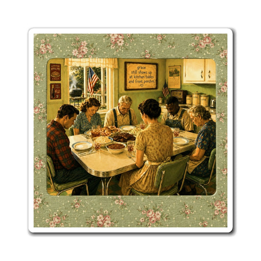 Vintage Family Dinner— ‘Kid Level Learning’ Magnet — 'Grace' Prayer Kitchen Decor Refrigerator Magnet