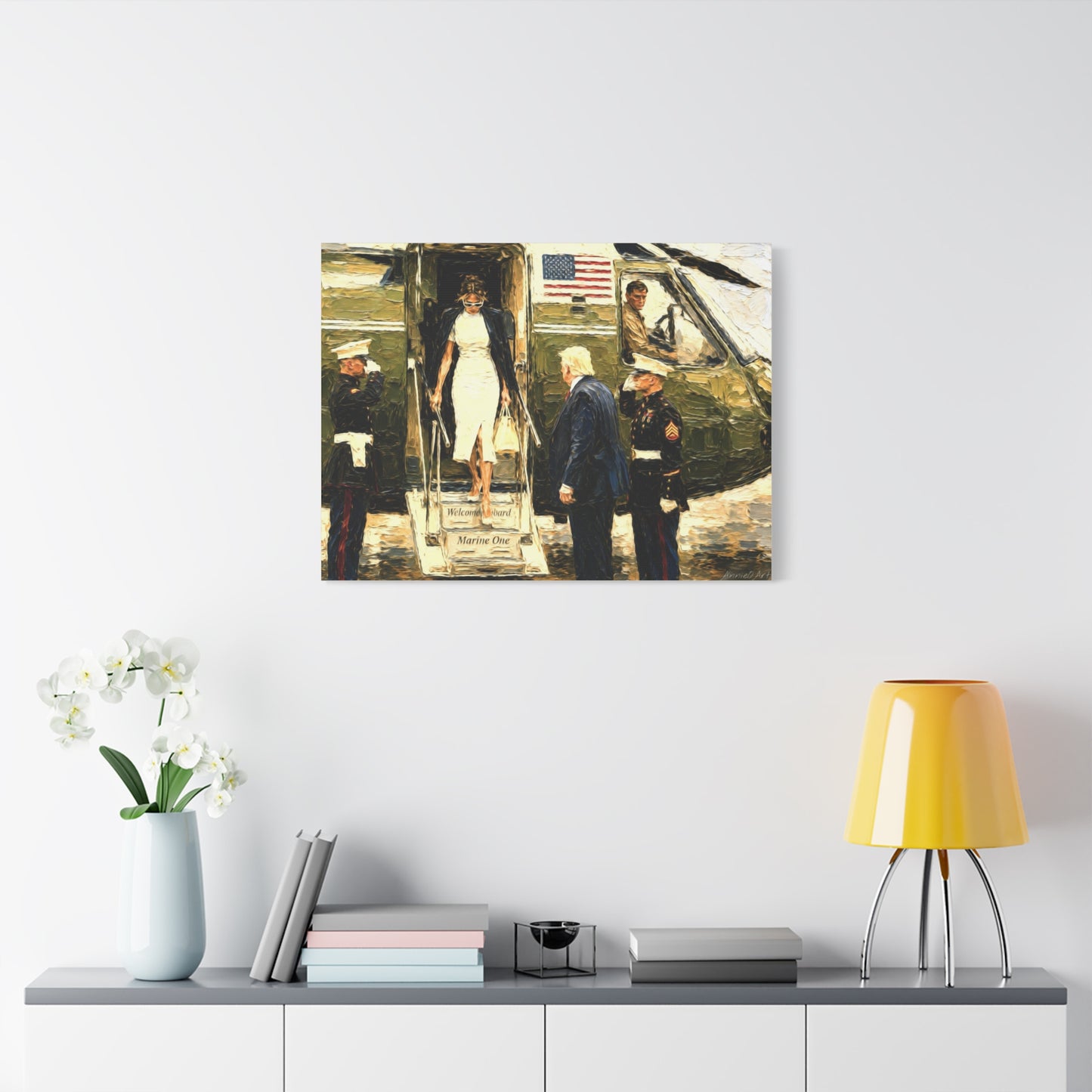 Marine One Arrival Canvas Print — Presidential Helicopter Scene Wall Art