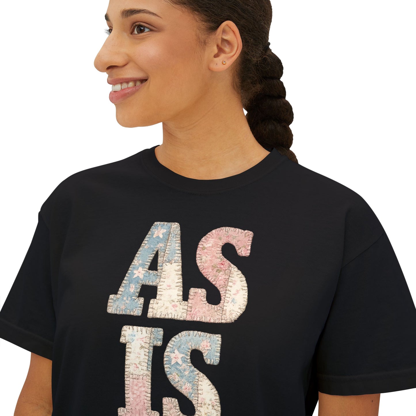 “AS IS” Quilt look Floral Boxy Tee — Women's Vintage Graphic Crop T-Shirt