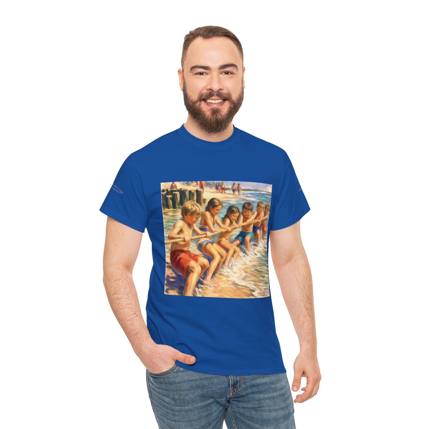 Honeysuckle Lodge Vintage Beach Print tee shirt front/back ("Honeysuckle Lodge - 50+ years of fun in the sun")