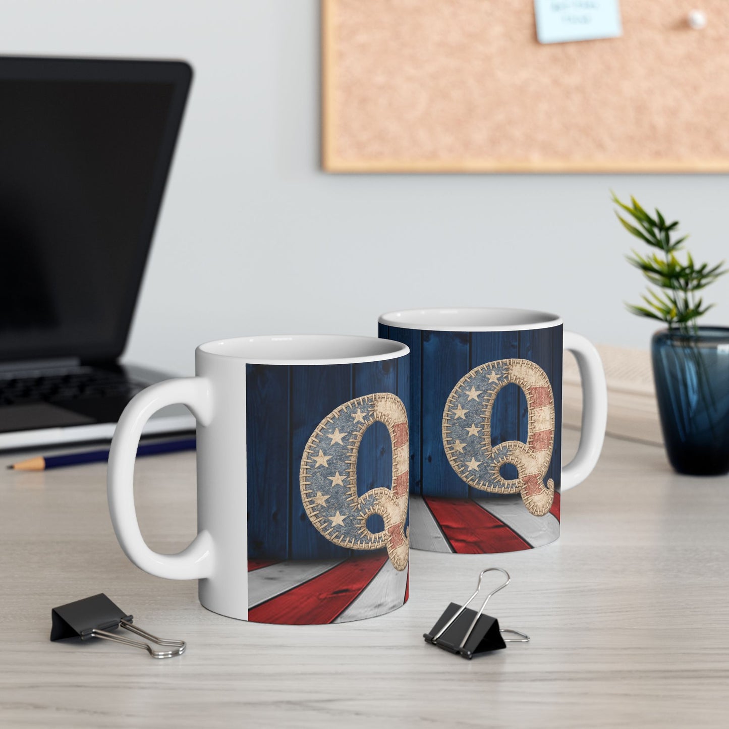 Q Patriotic Rustic American Flag Ceramic Mug (11oz & 15oz)