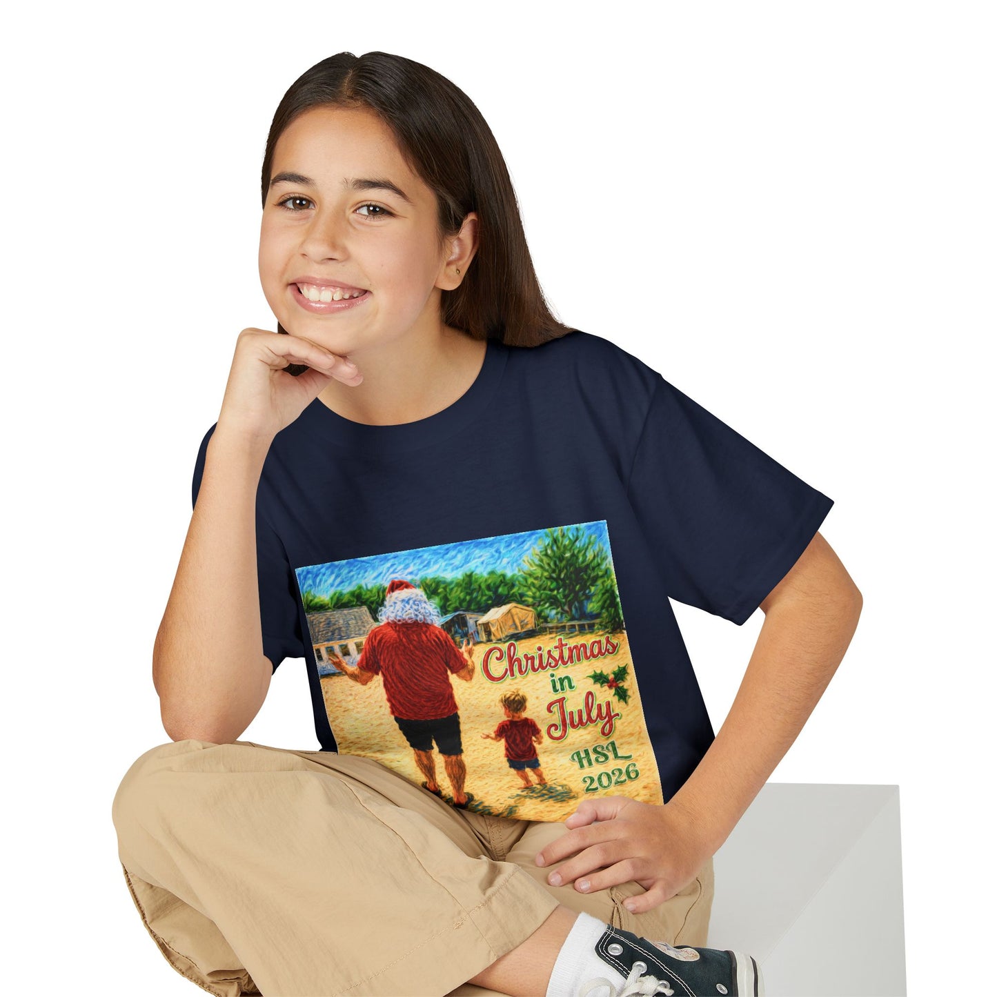 Youth T-Shirt — "Christmas in July" Beach Santa Kids Tee (HSL 2026)