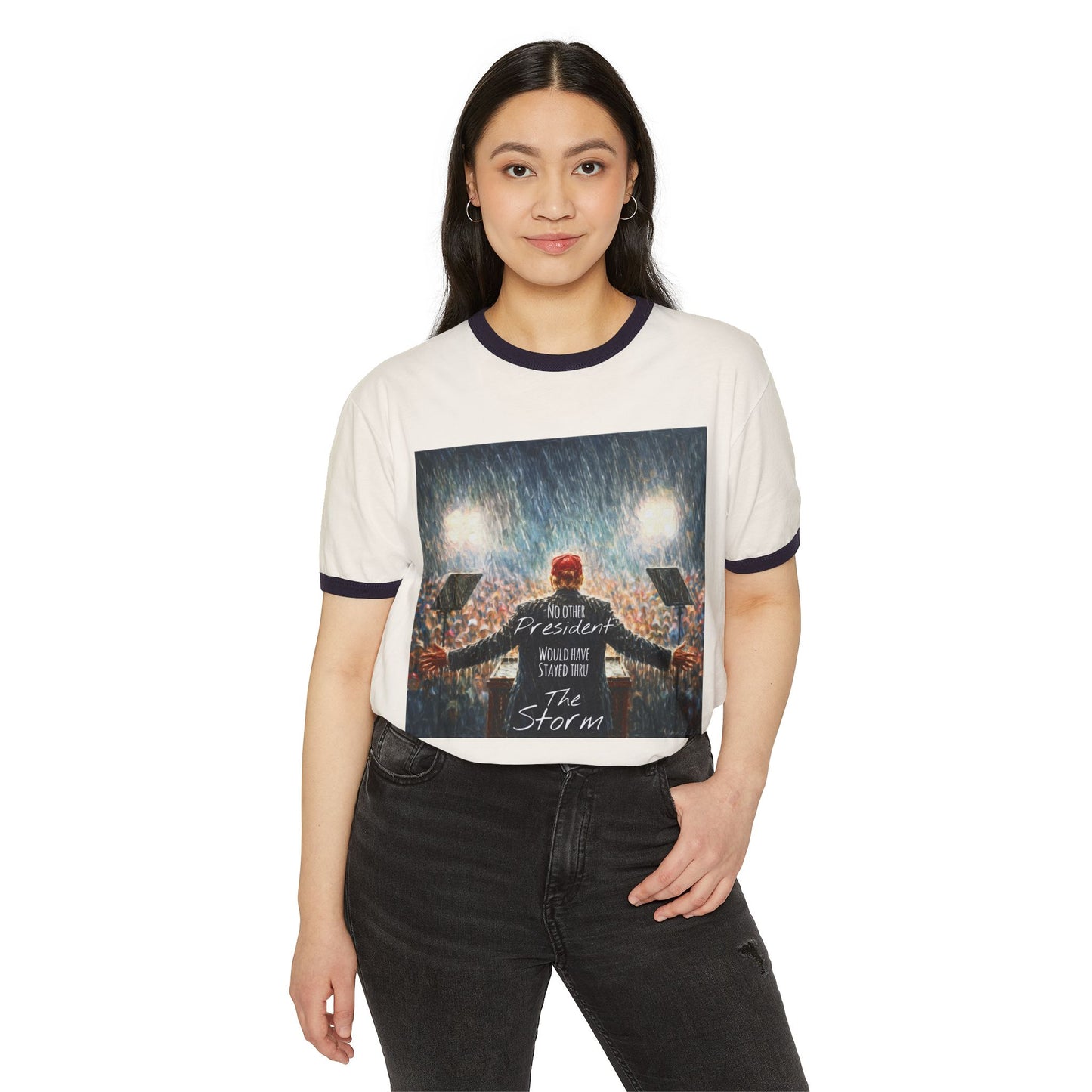 Trump Ringer T-Shirt — "The Storm" Front Graphic & "Happy Birthday America" Back Retro Print