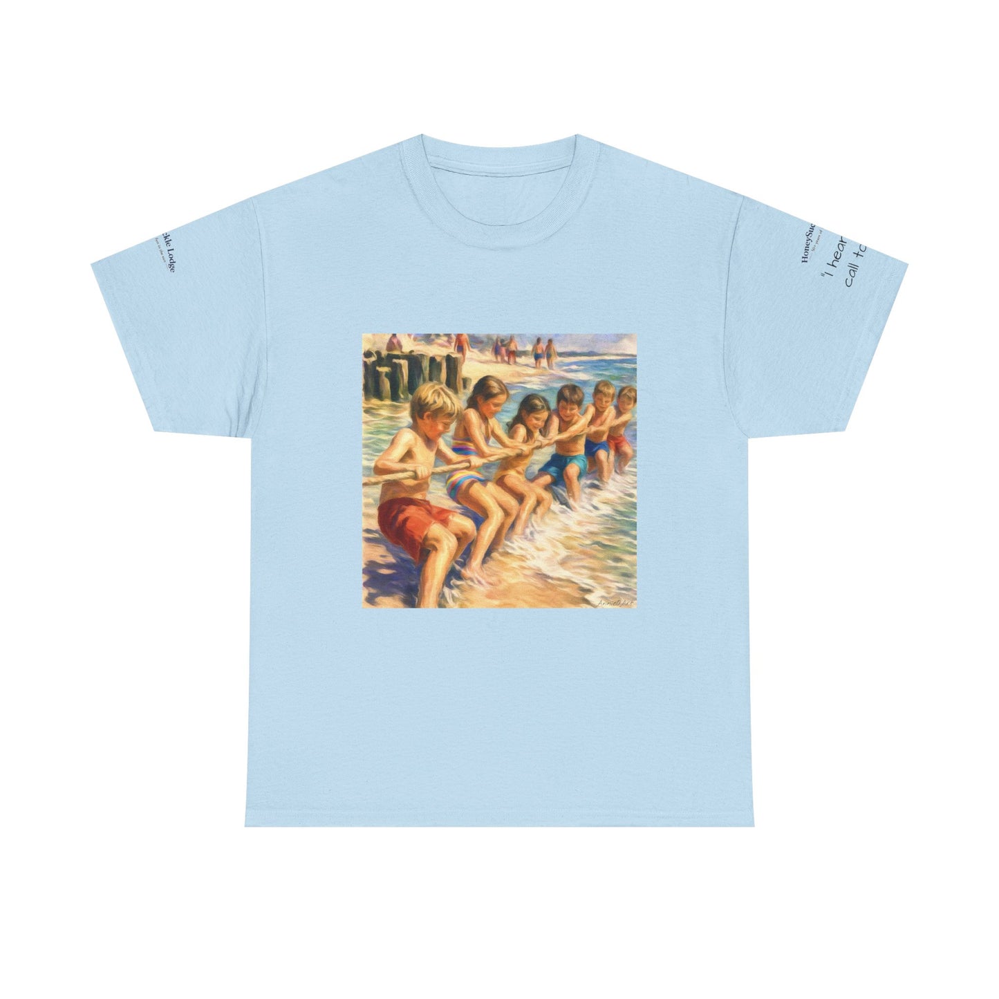 HoneySuckle Lodge Vintage Beach T-Shirt — "50+ years of fun in the sun" Retro Kids on Shore Design
