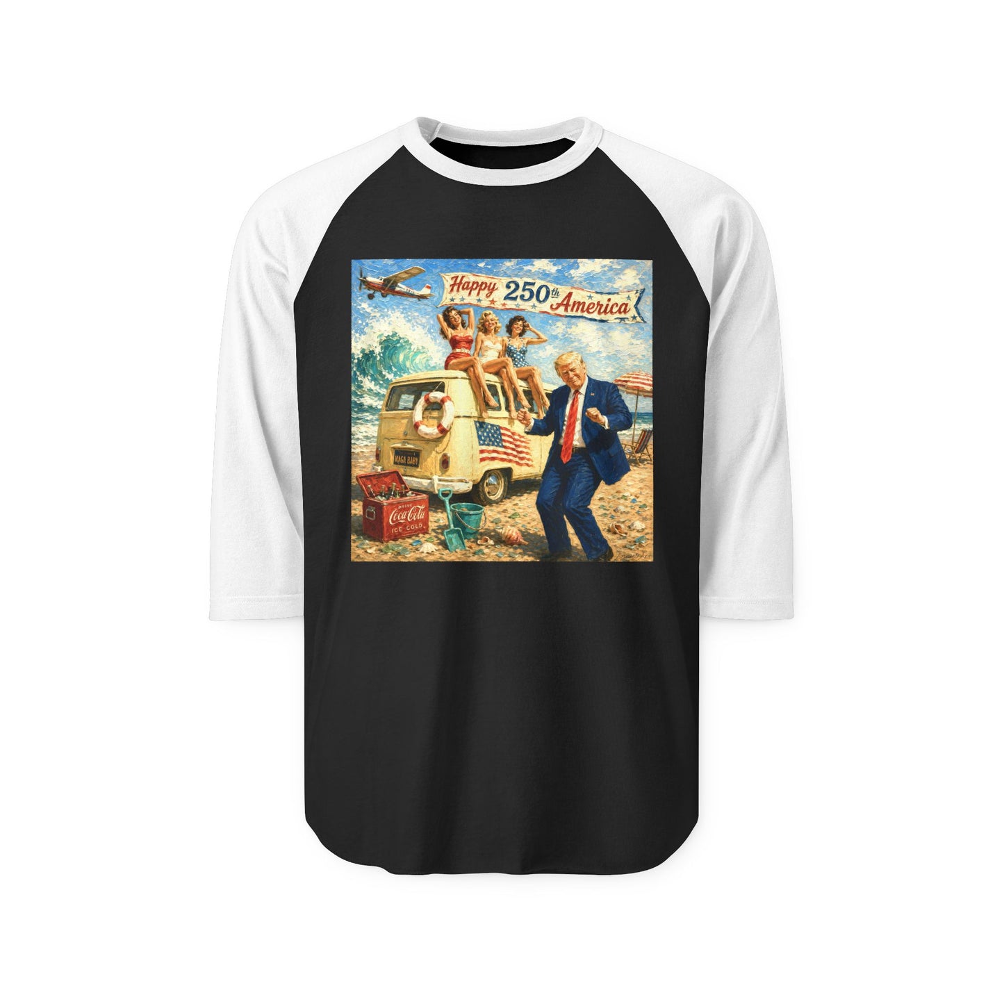 Raglan Shirt —Trump 'MAGA Baby' ‘Happy 250th’ Vintage Political Graphic Tee