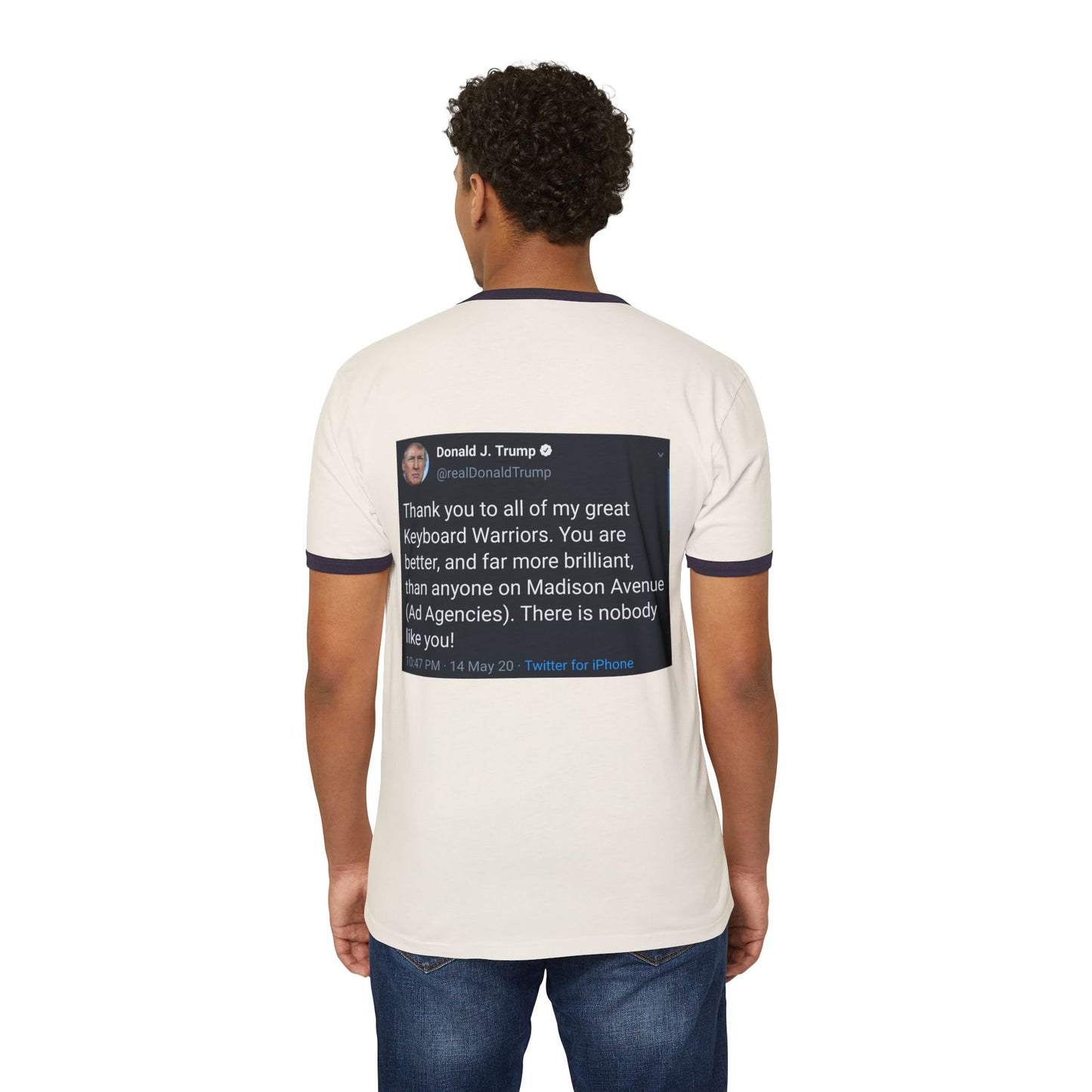 Trump 'Keyboard Warriors' Tweet Front & Back Design—1970’s Style Ringer T-Shirt