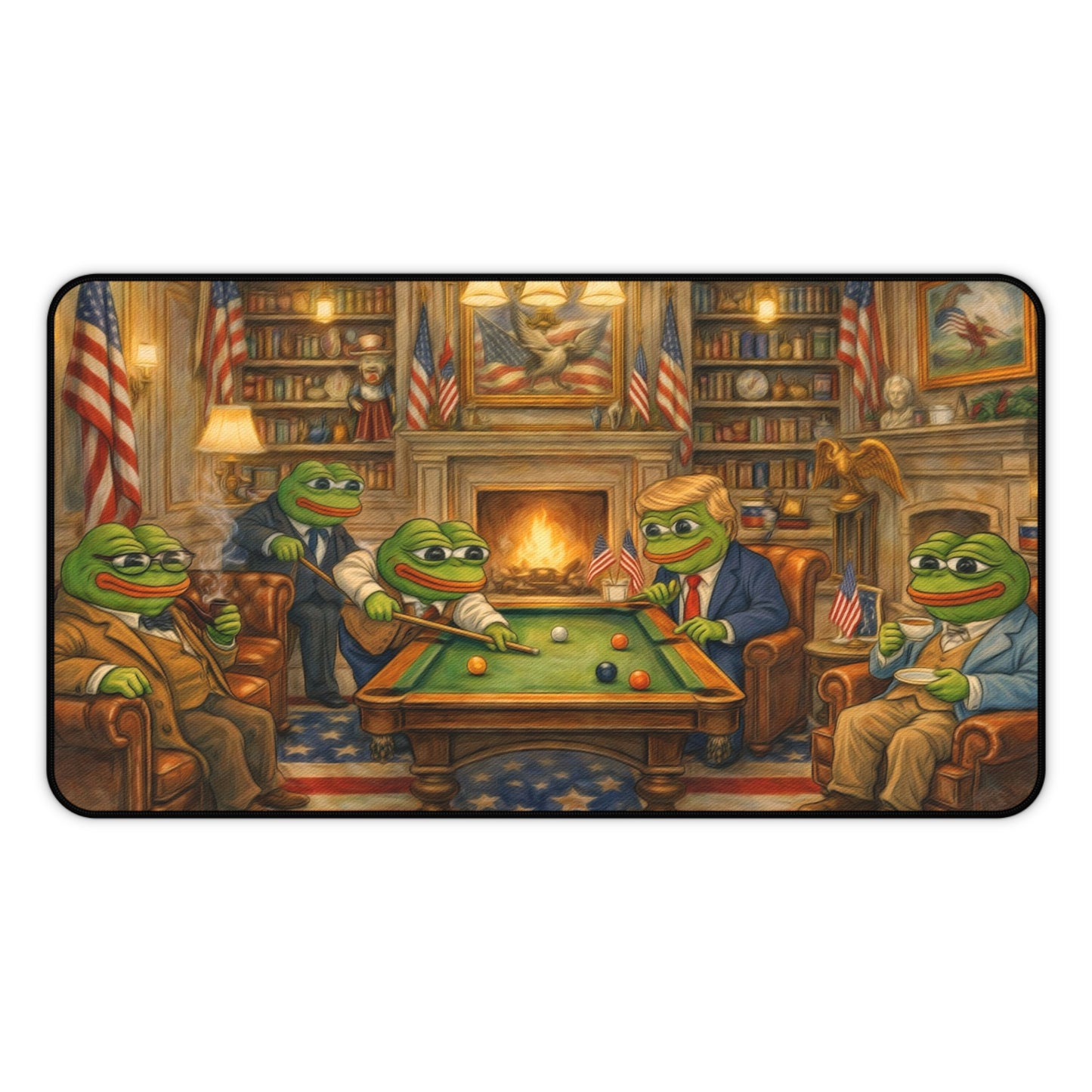 Desk Mat — Patriotic Pepe Frog & Trump playing pool,Gaming/Office Desk Mat with 'Pepe' Club Portrait