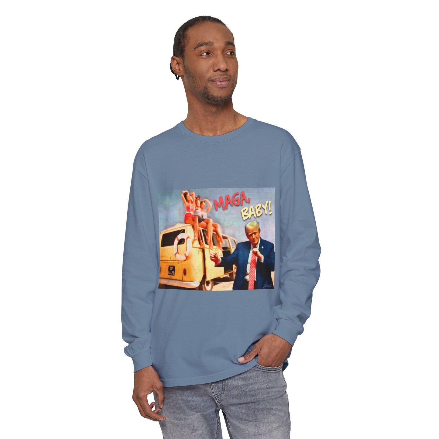 Being MAGA everywhere! Vintage Political Graphic Long Sleeve Tee — "MAGA Baby!" Design