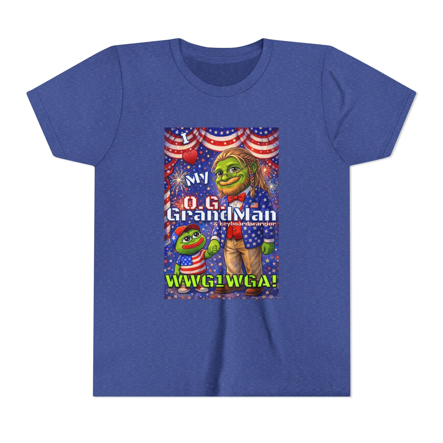 GrandMan/Grandpa Keyboard Warriors for your Littles - “I ♥️ My O.G. GrandMan" Patriotic Pepe WWG1WGA Kids T-Shirt