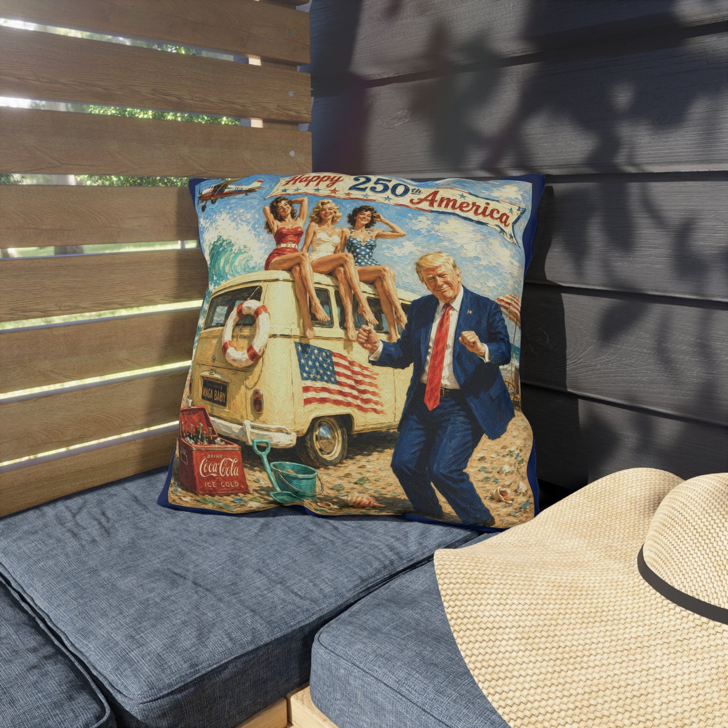 Trump Outdoor Pillow — "MAGA, Baby!" Retro Beach Design