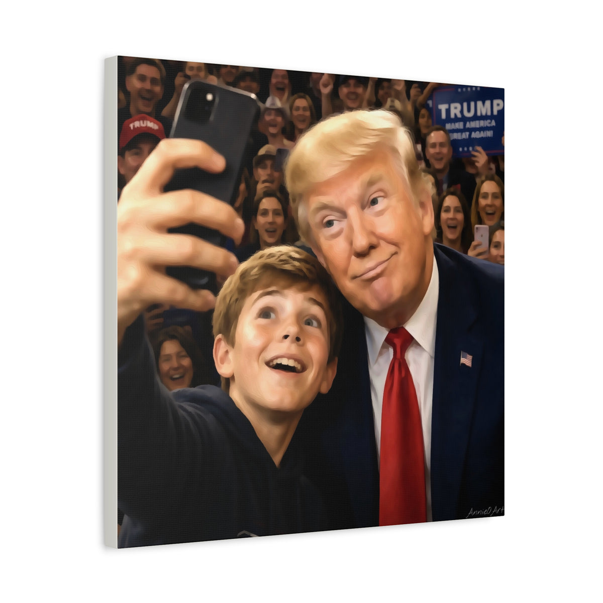 Trump Rally Canvas Wall Art — President Selfie Print on Stretched Matte Canvas