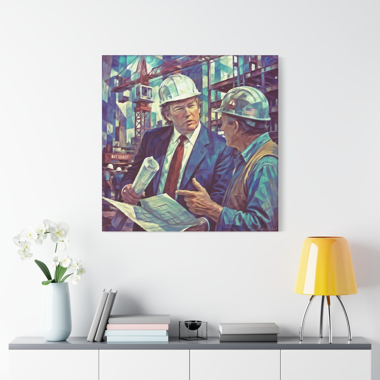 Trump Construction Site Portrait Canvas - Vintage Art