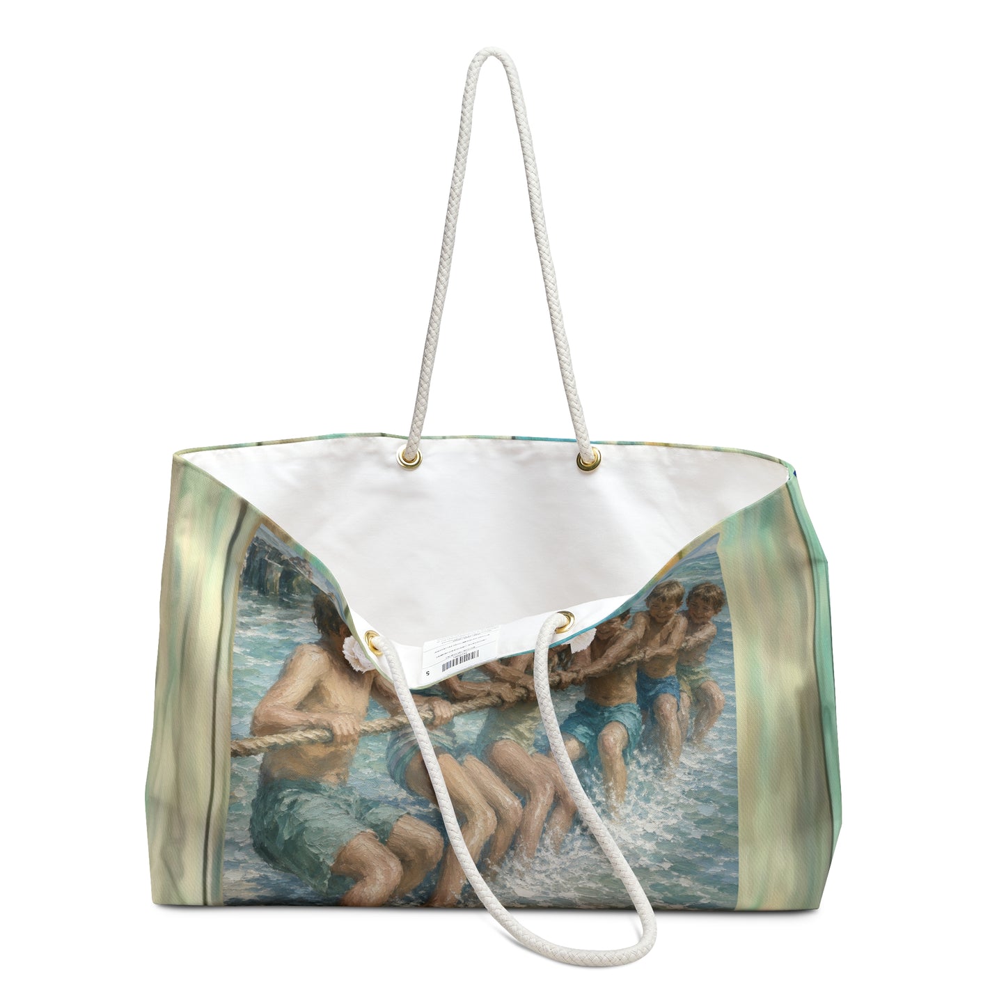 Beach bag-Retro Beach Weekender Bag — Kids Beach Tug-of-War— Travel Tote