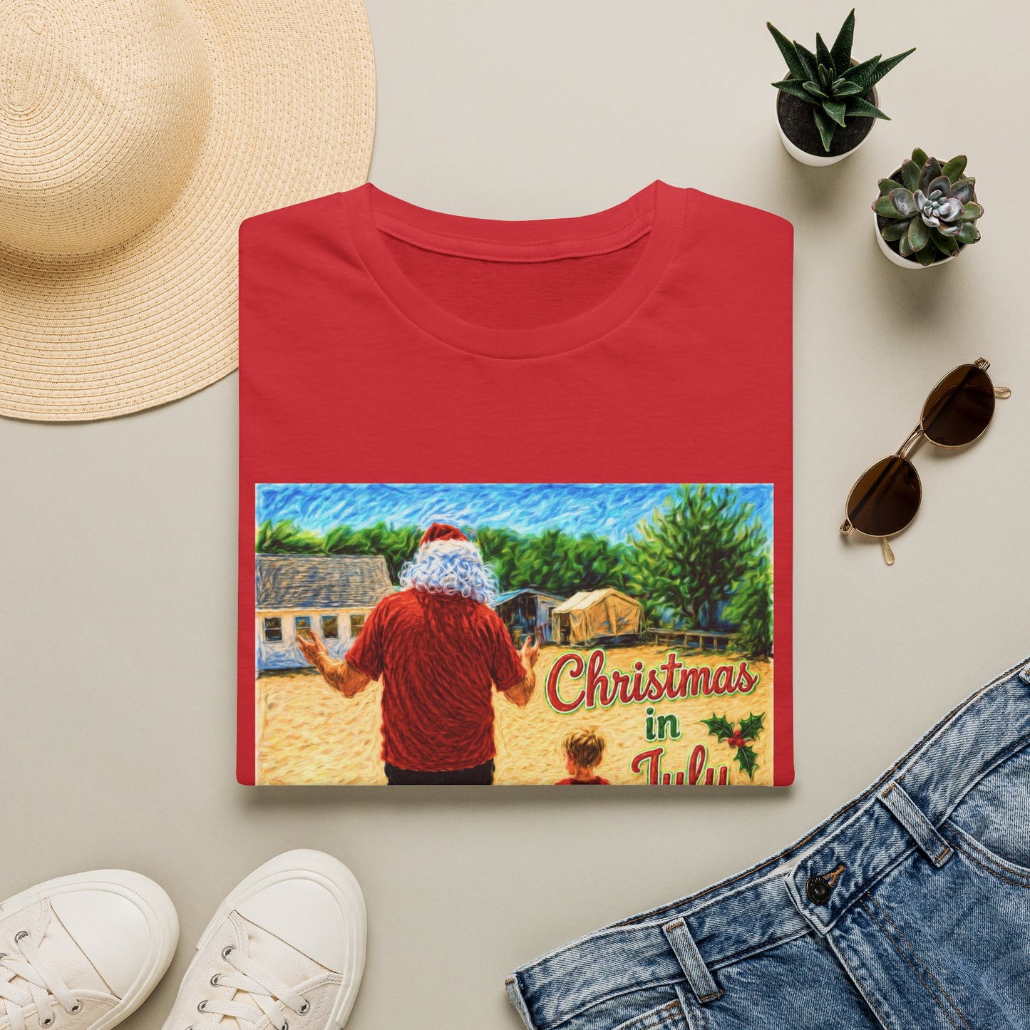T-Shirt — Christmas in July Santa Beach Graphic Tee