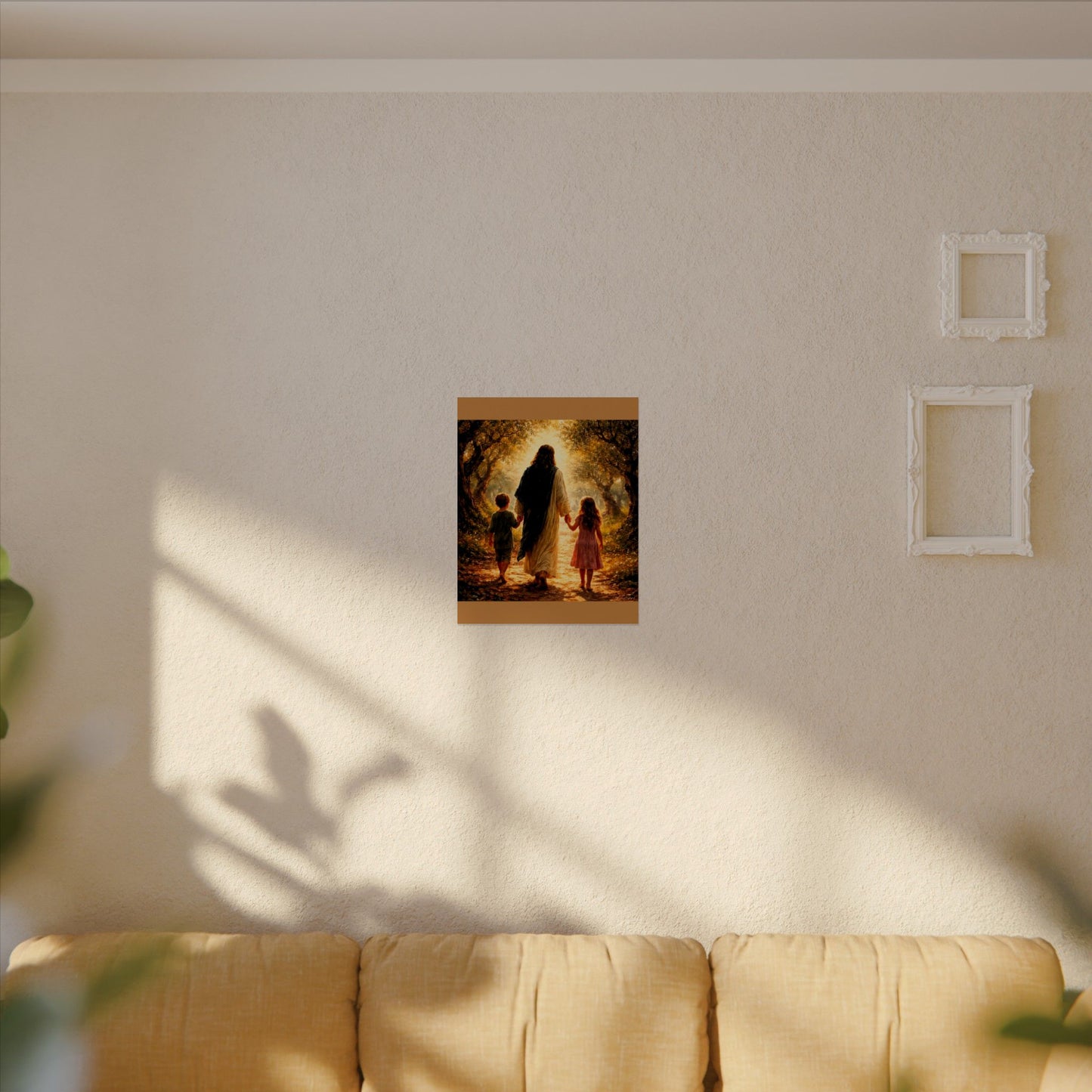 Jesus Walking with Children Watercolor Poster — Textured Matte Wall Art