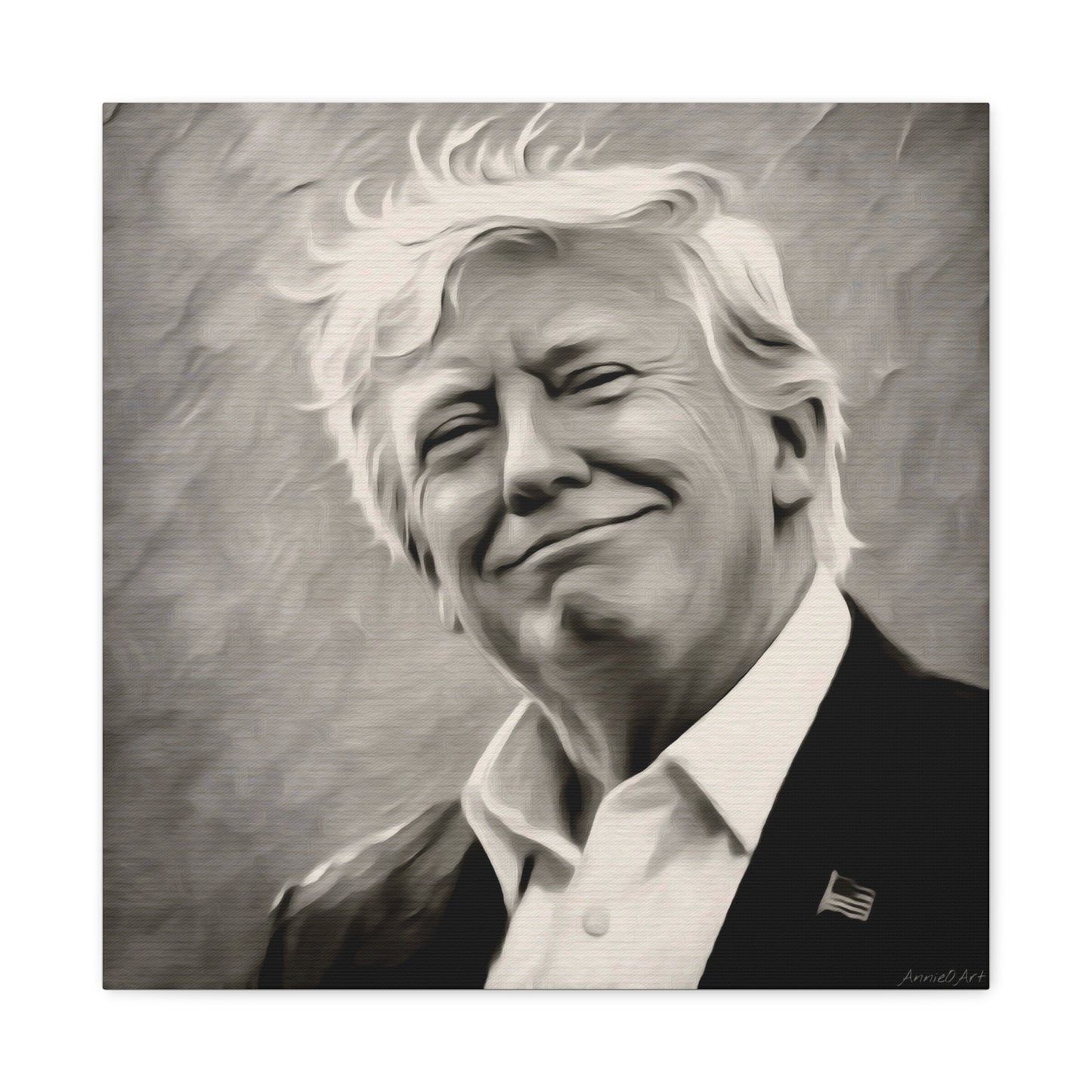 Trump Portrait B&W-Canvas Monochrome Oil-Style Wall Art