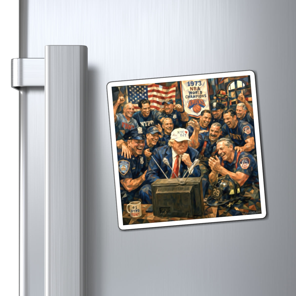 Trump Knicks Patriotic First Responders Fridge Magnet — NYPD/FDNY Tribute