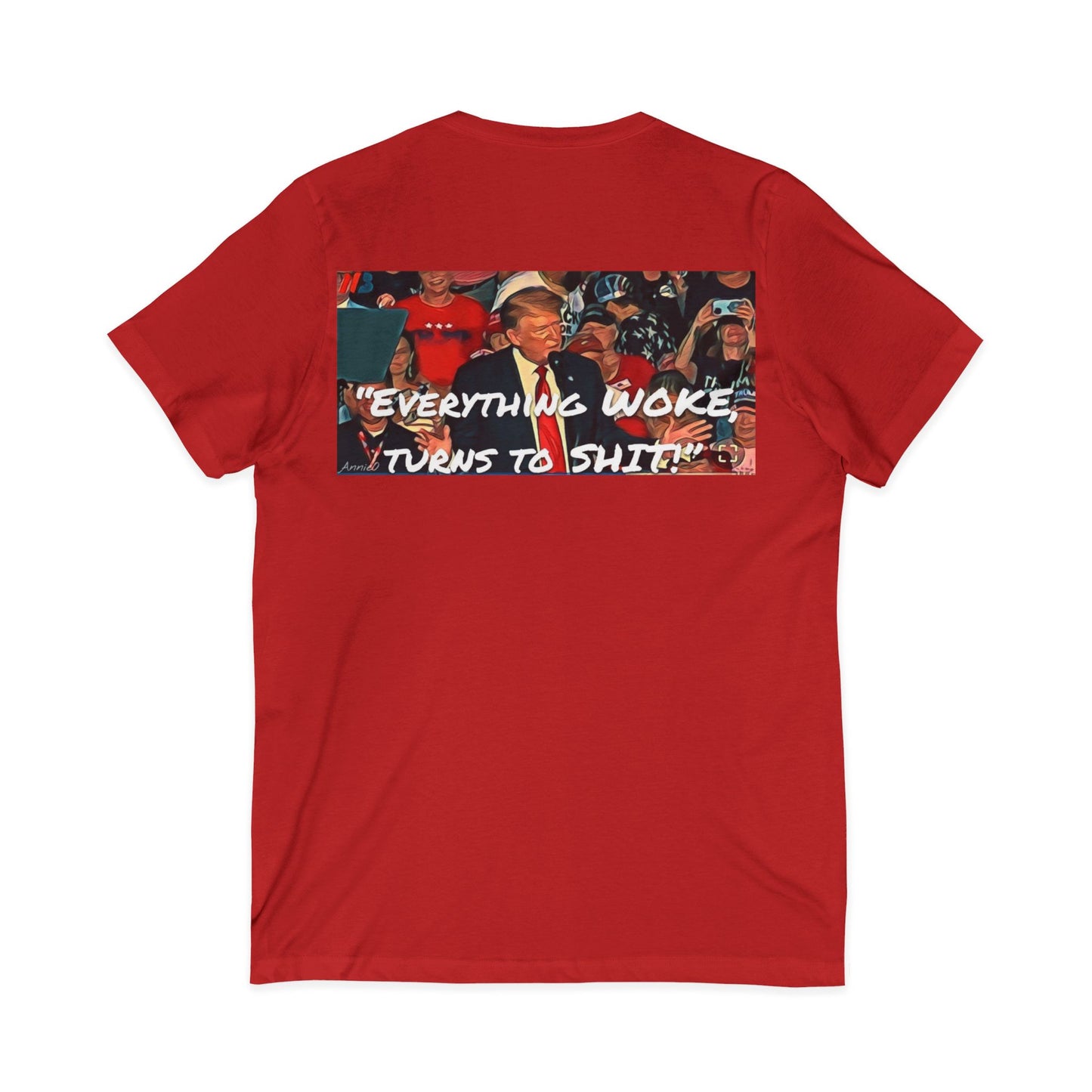 AnnieO Rally Tee, made new (minus the original iron burns from making on my kitchen table!) — “We Love You” (on front)  / “Everything Woke Turns to Shit” (back)