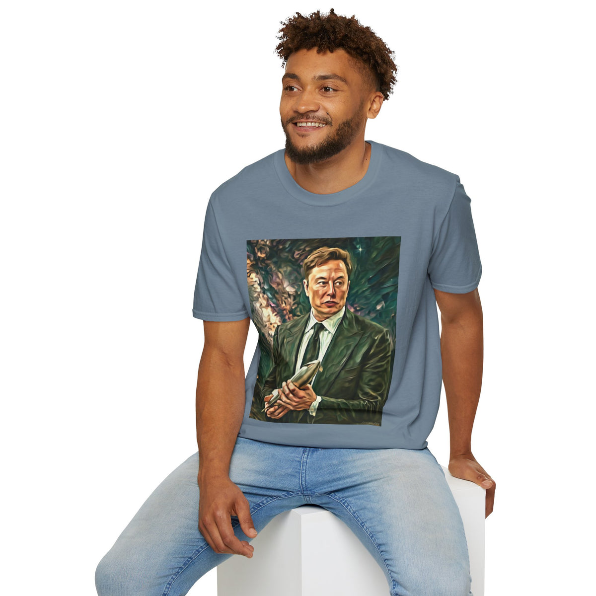 Elon Musk with Rocket— Graphic T-Shirt