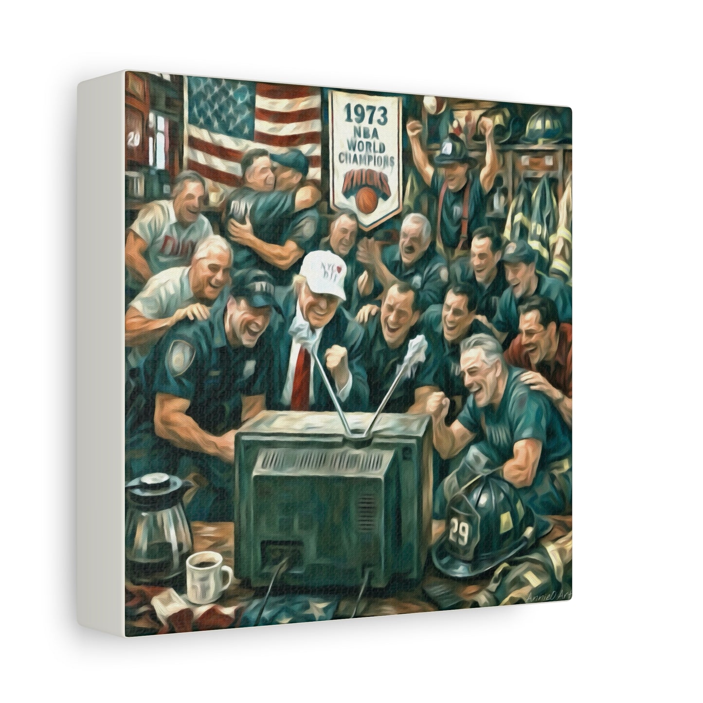 Trump Watching Knicks Game w/ FDNY &NYPD (Knicks 1973 Banner)