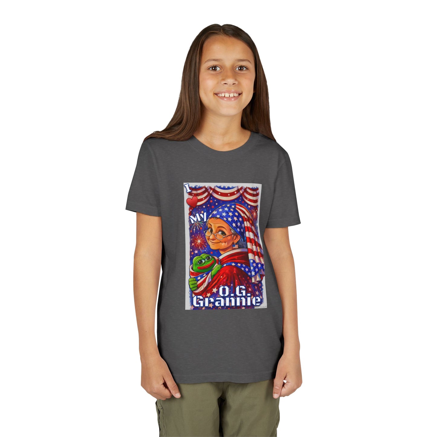 Grandma Anons & Keyboard Warriors for your Littles, “I ♥️ My O.G. Grannie" Youth T-Shirt – American Flag Grandma Design