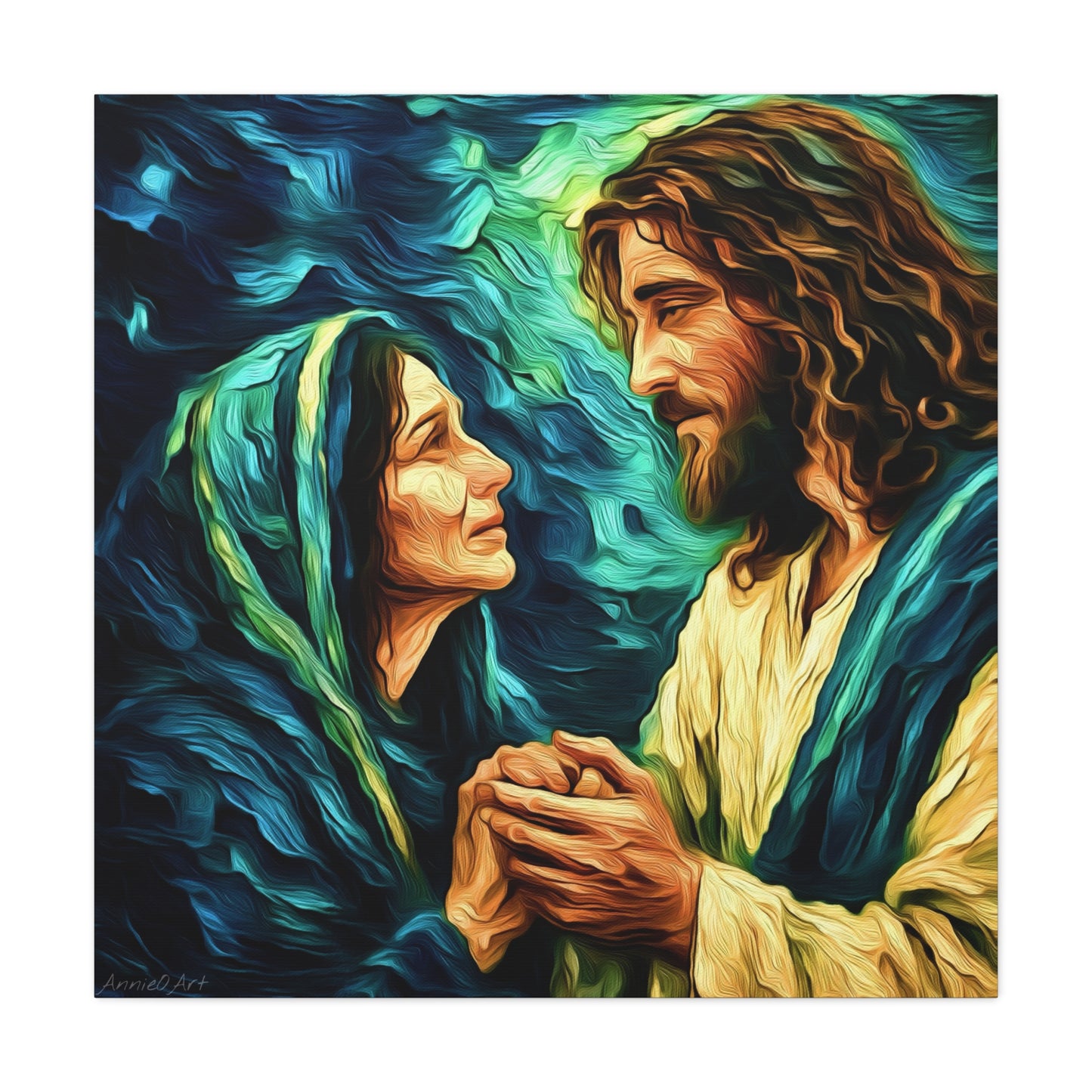 Jesus Comforting Mother Mary—Matte Canvas Wall Art