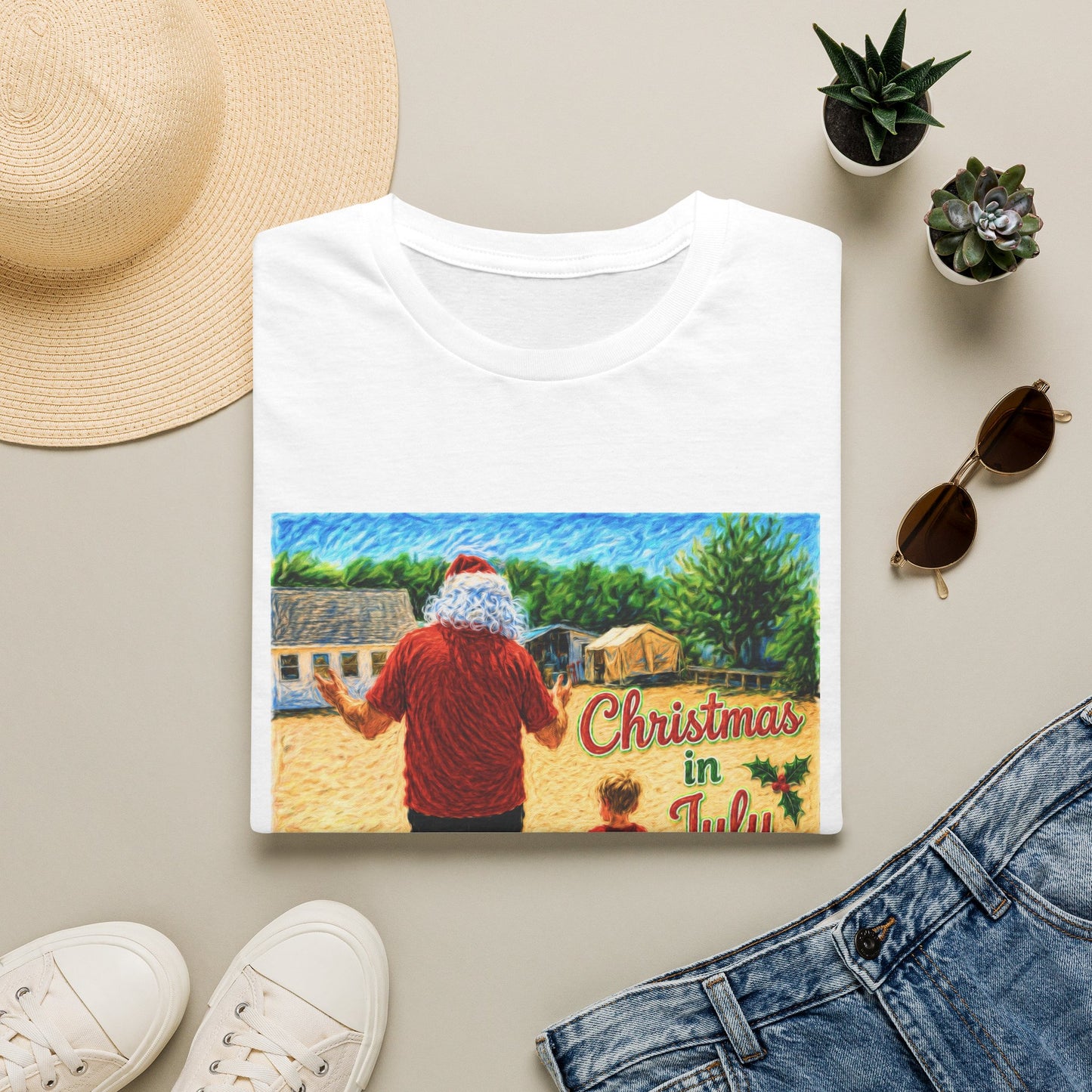 T-Shirt — Christmas in July Santa Beach Graphic Tee