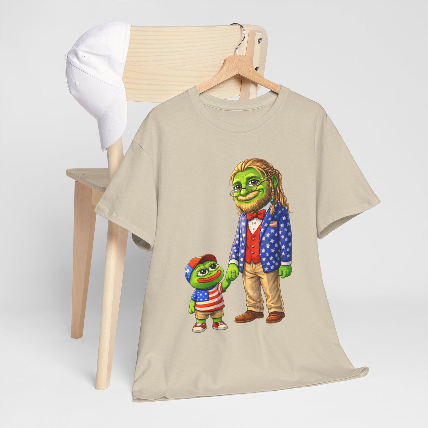 Grandpa Anons, keyboard warriors, MAGA T-Shirt — Patriotic Pepe Frog Family Illustration Tee