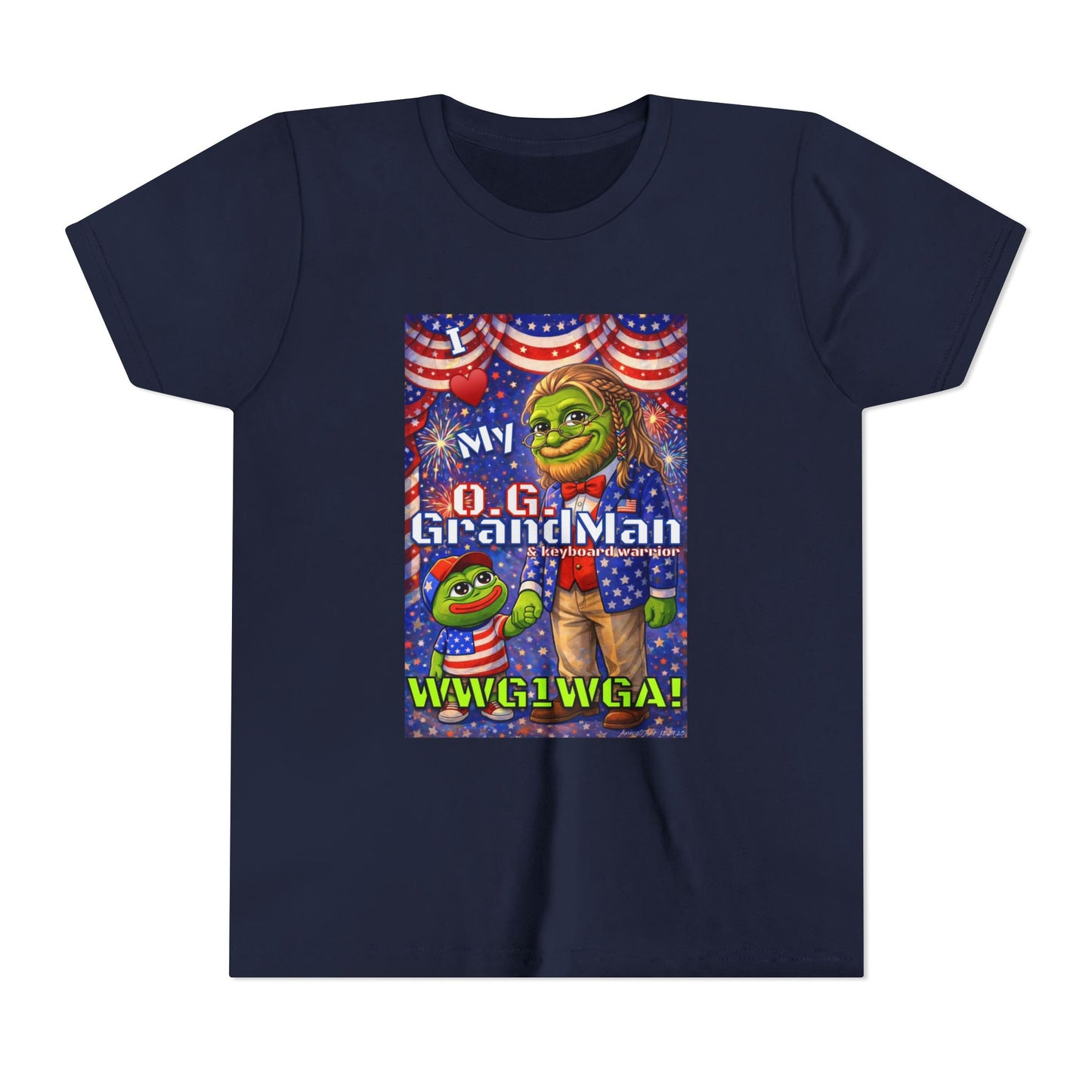 GrandMan/Grandpa Keyboard Warriors for your Littles - “I ♥️ My O.G. GrandMan" Patriotic Pepe WWG1WGA Kids T-Shirt
