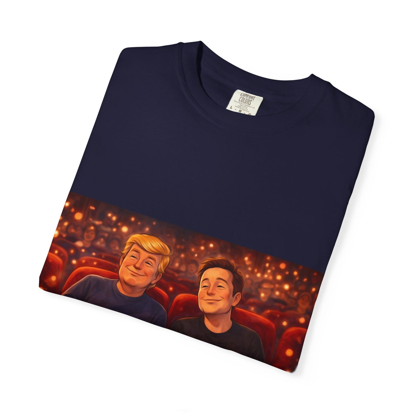 Trump & Elon—Movie Night Popcorn Tee — Cozy Cinematic Graphic T-Shirt