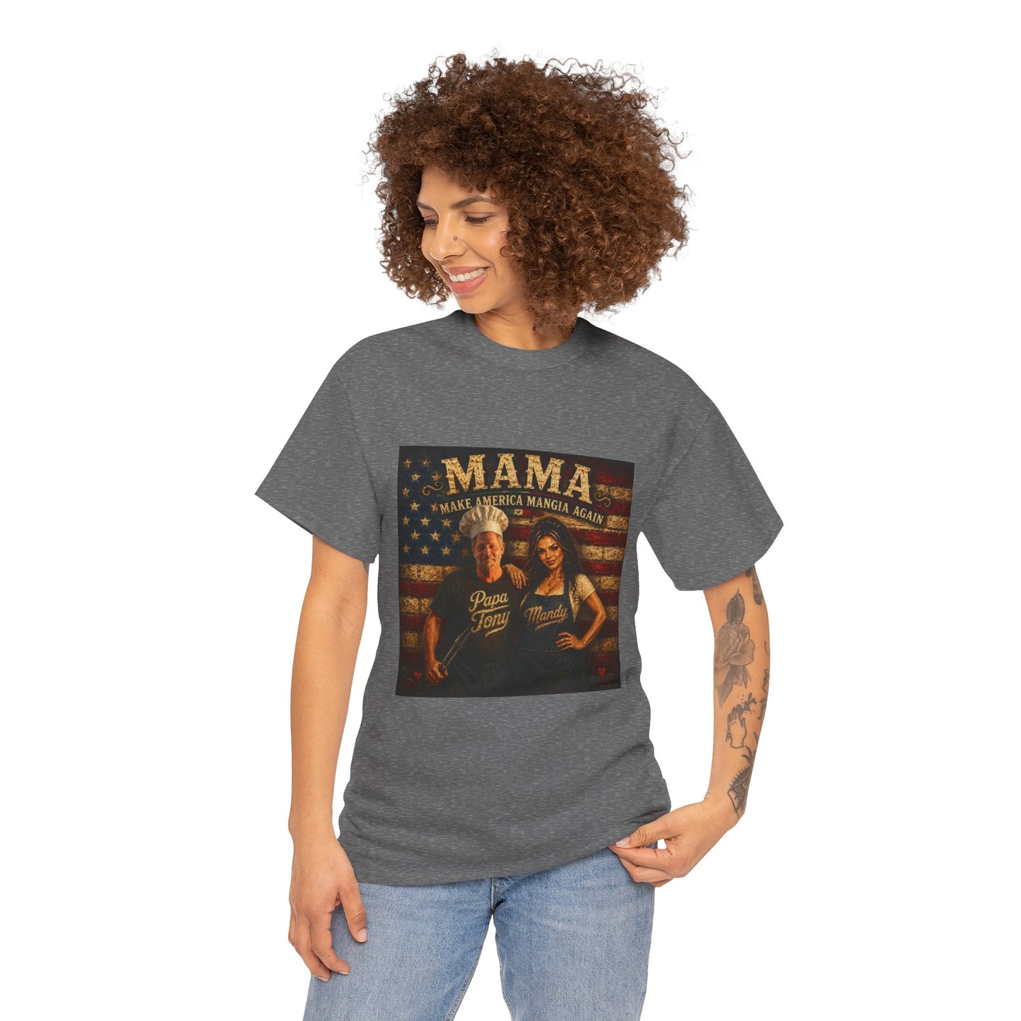 CUSTOM for MANDY—Mama Pizza Team T-Shirt — Retro American Flag Pizza Chef Graphic Tee