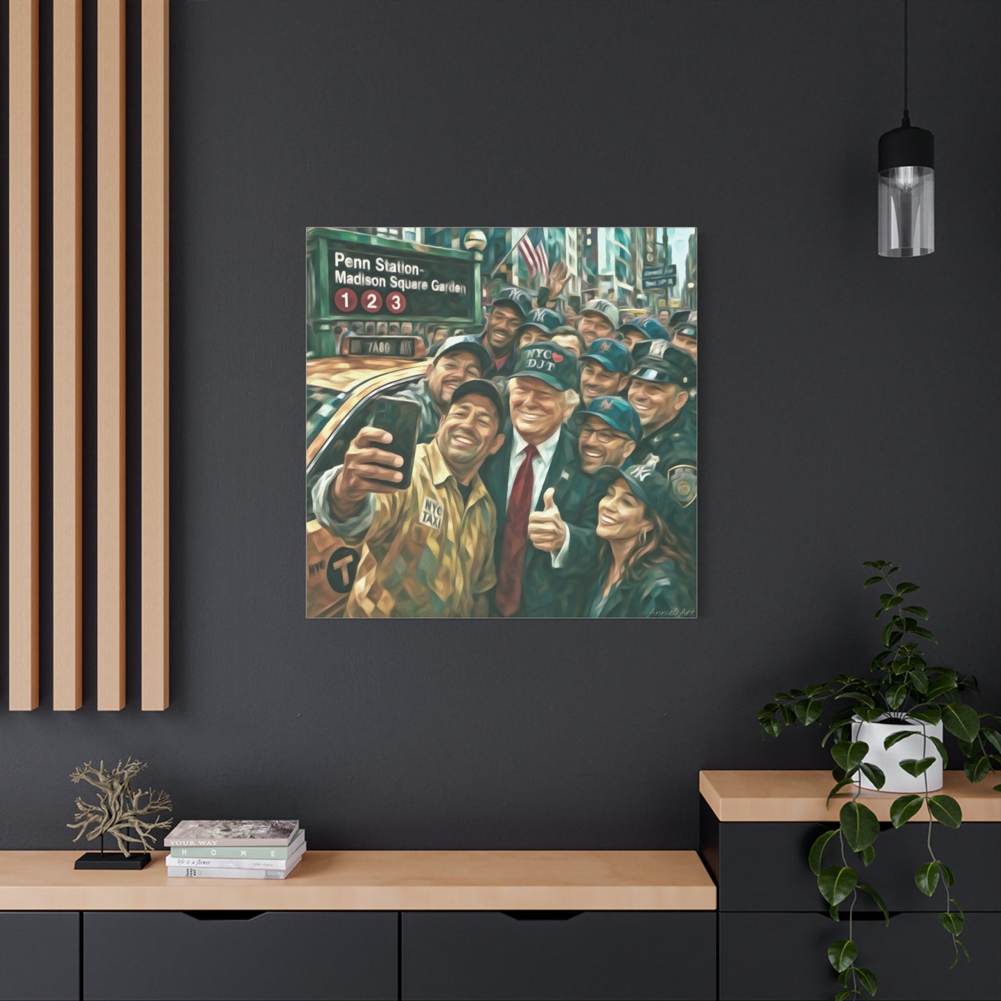 NYC❤️DJT—Trump New York Taxi Selfie Matte Canvas Wall Art — Stretched 1.25"