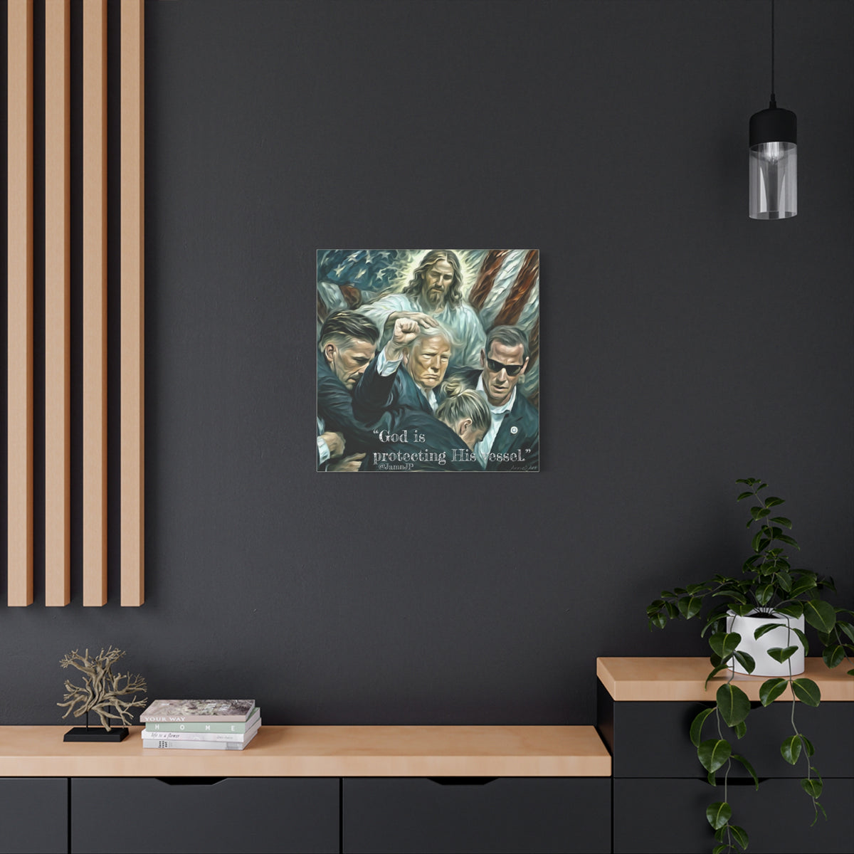Jesus Blessing Trump— Patriotic Canvas Art — "God Is Protecting His Vessel"