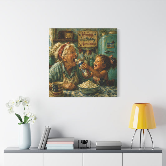 Fourth of July Grandma & Granddaughter Matte Canvas Wall Art