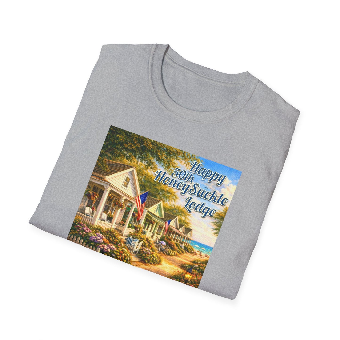 HoneySuckle Lodge 50th—America 250th Bungalow Path T-Shirt —Front & Back Design- Happy 250th Anniversary USA Patriotic Tee