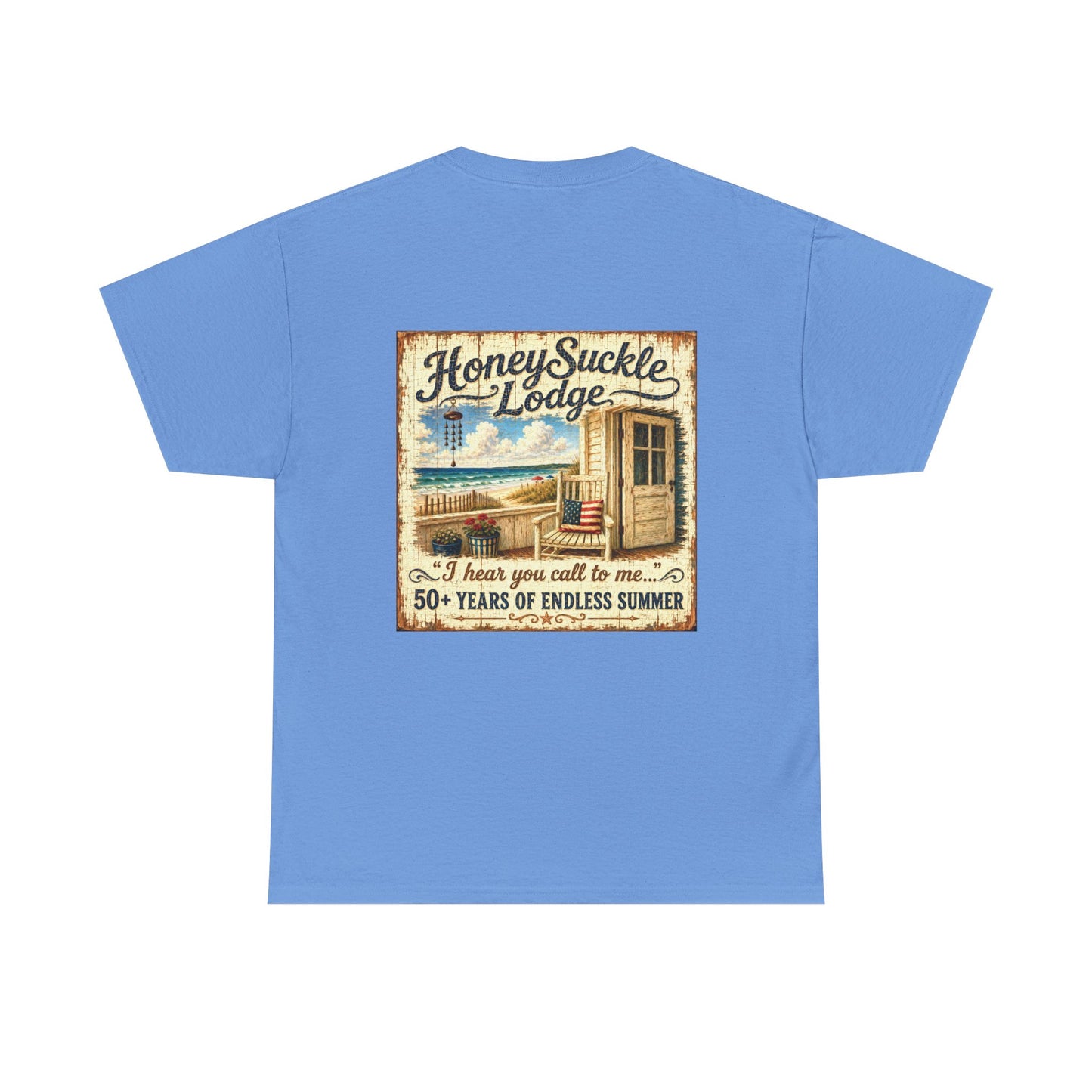 Vintage Beach T‑Shirt — 'Honeysuckle Lodge: 50+ Years of Endless Summer' Retro Seaside Tee