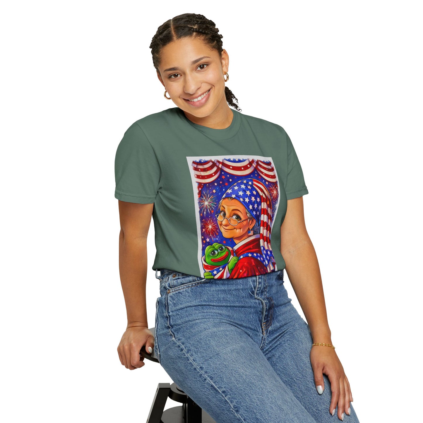 Grandmas Patriotic Original Gansta “OG Grannie” T-Shirt — American Flag Grandma w baby Pepe Graphic Tee