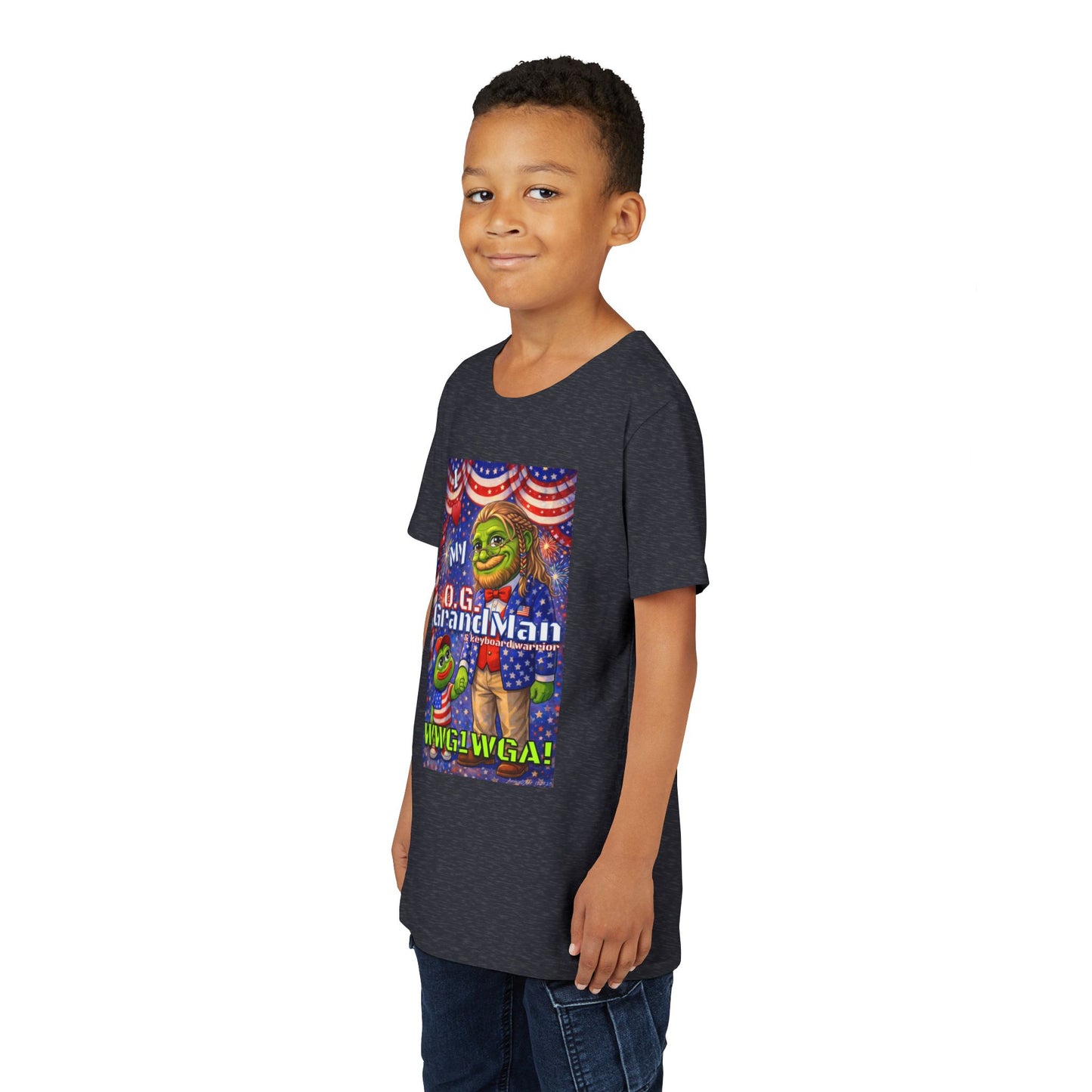 GrandMan/Grandpa Keyboard Warriors for your Littles - “I ♥️ My O.G. GrandMan" Patriotic Pepe WWG1WGA Kids T-Shirt