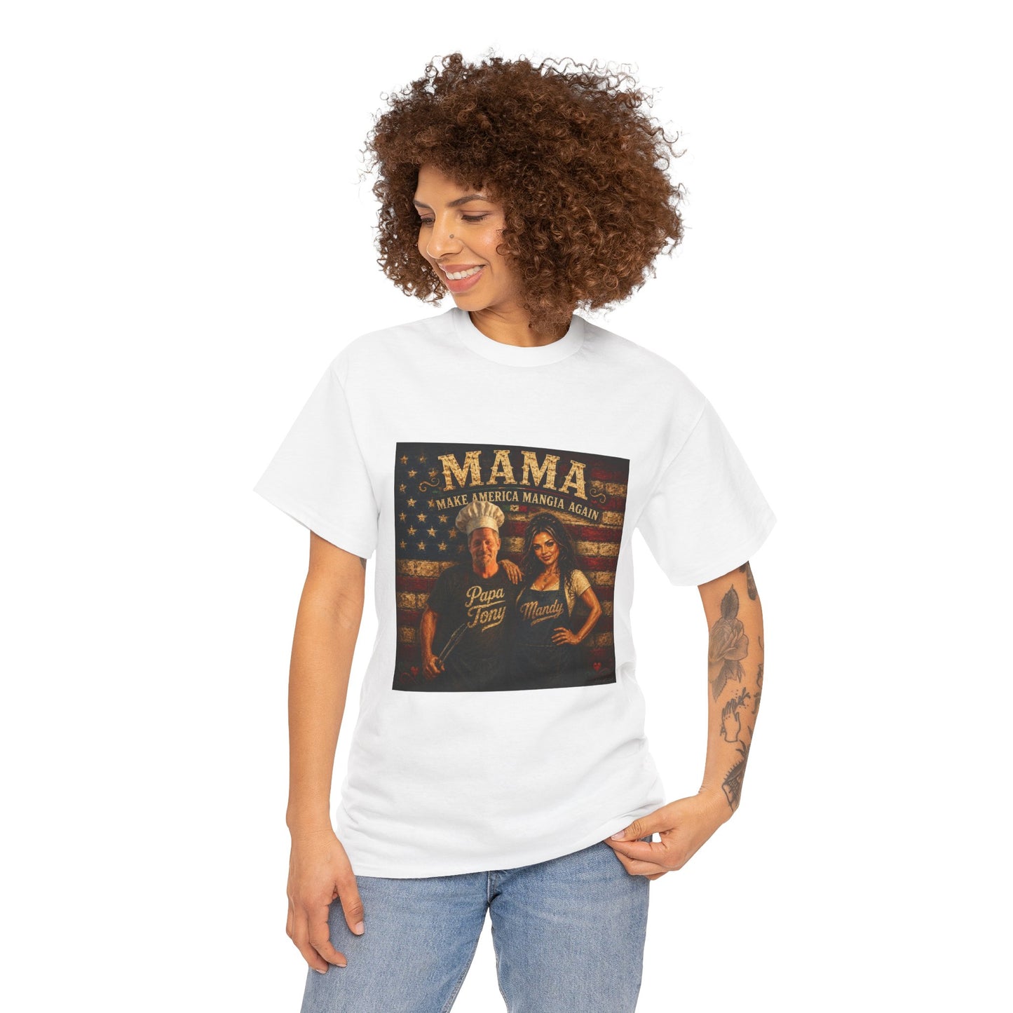 CUSTOM for MANDY—Mama Pizza Team T-Shirt — Retro American Flag Pizza Chef Graphic Tee