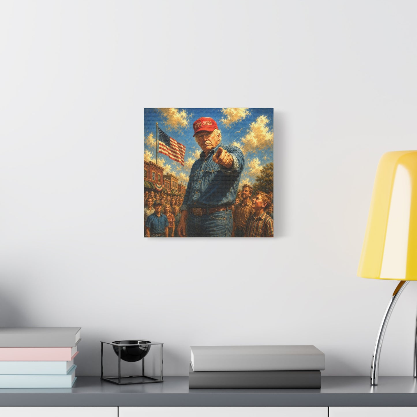 Trump Americana Patriotic Canvas Art - '1776-2026' Pointing Figure with American Flag