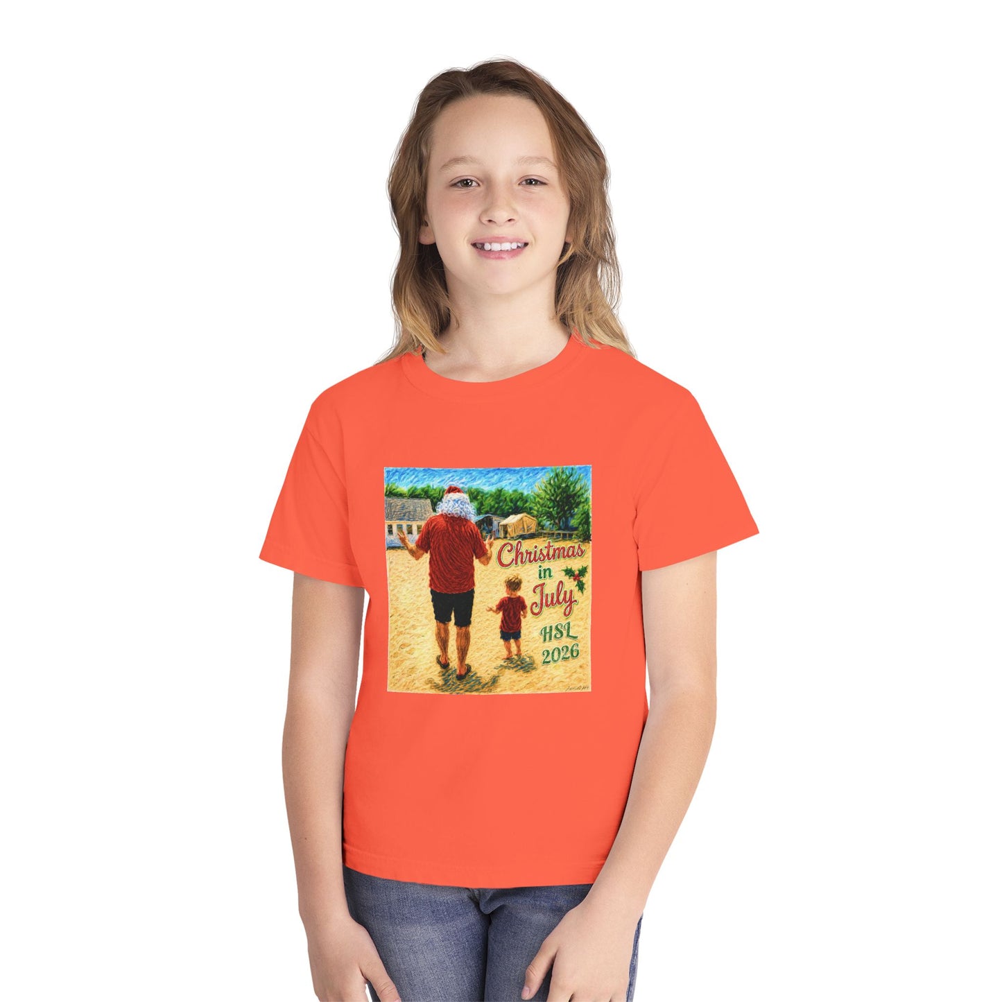 Dry-Blend Youth Tee — "Christmas in July" Beach Design 2026