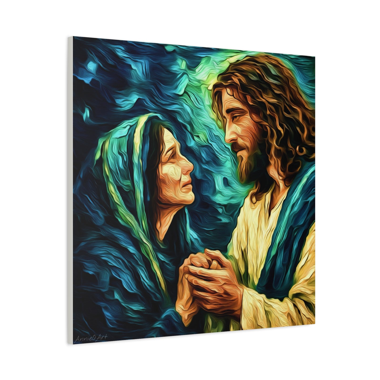 Jesus Comforting Mother Mary—Matte Canvas Wall Art